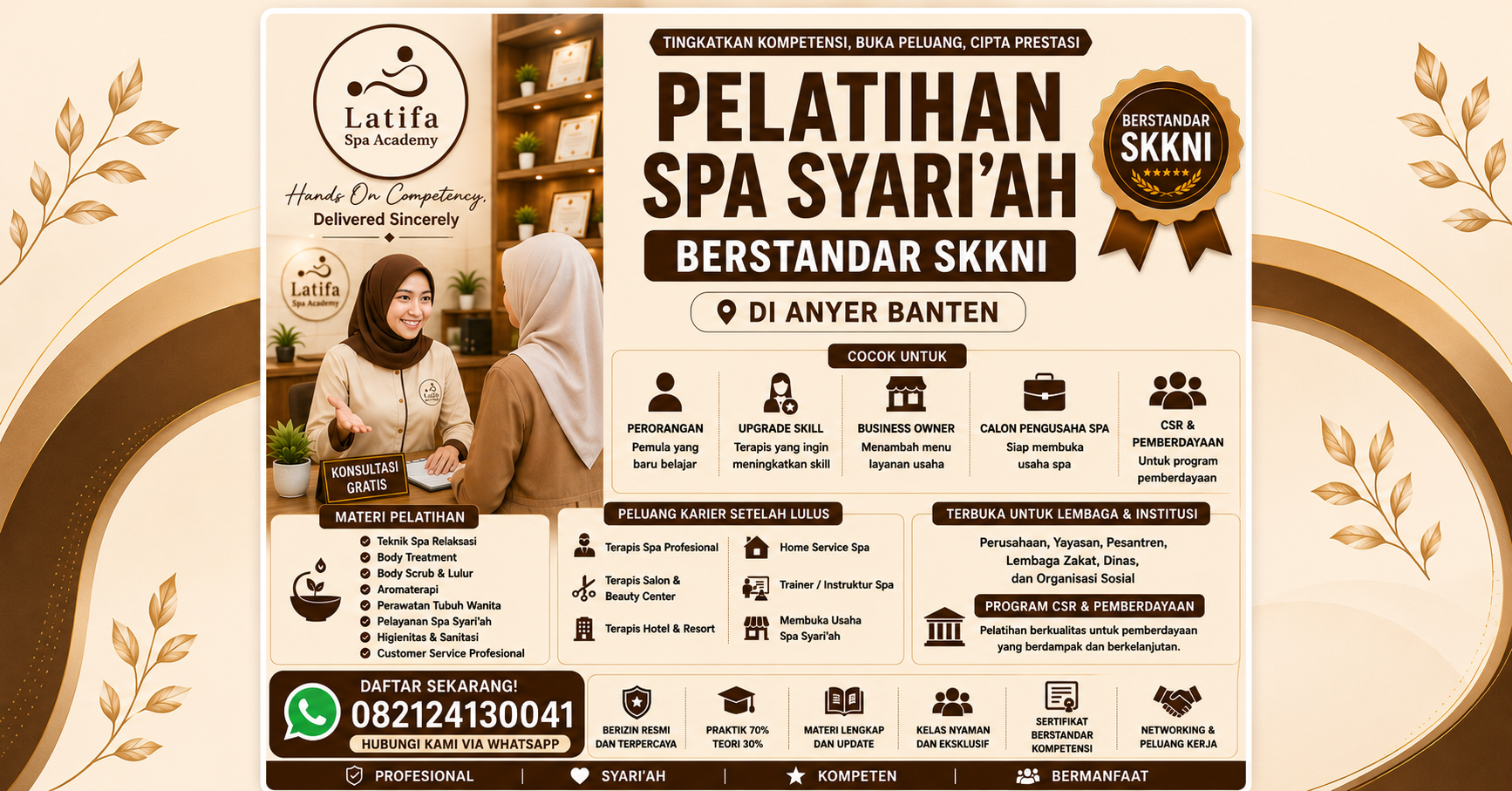 Pelatihan Spa Syari'ah Berstandar SKKNI di Anyer Banten 082124130041